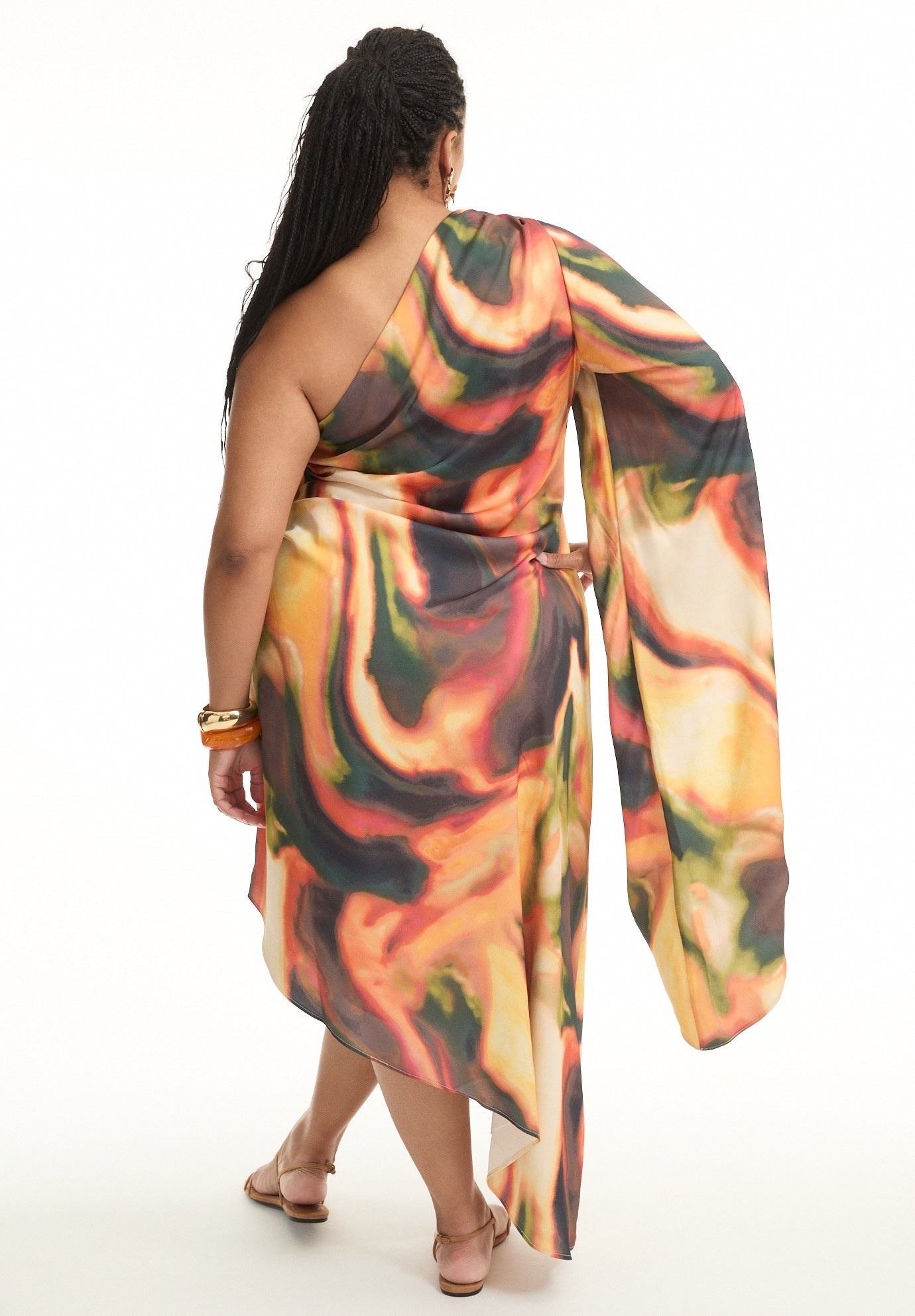 Asymmetrical One-Sleeve Cape Dress image number 1