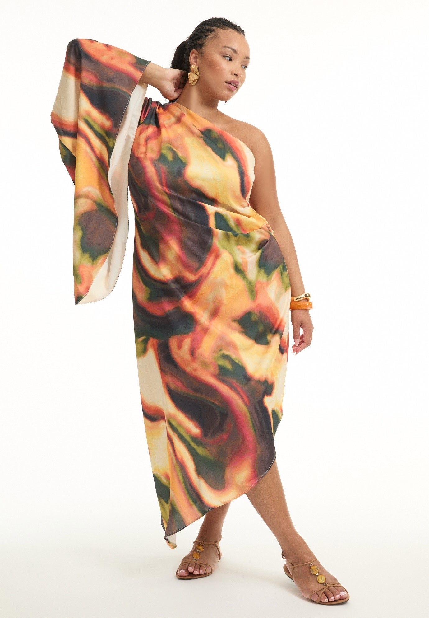 Asymmetrical One-Sleeve Cape Dress image number 0