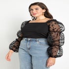 Flocked Organza Sleeve Top image number null