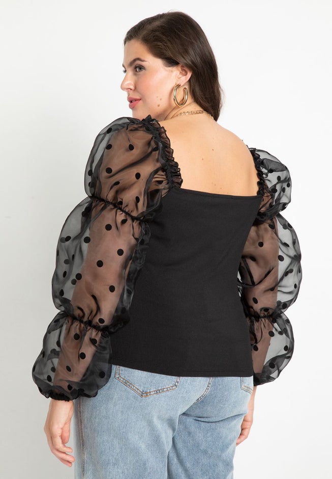Flocked Organza Sleeve Top image number null