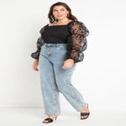 Flocked Organza Sleeve Top image number null