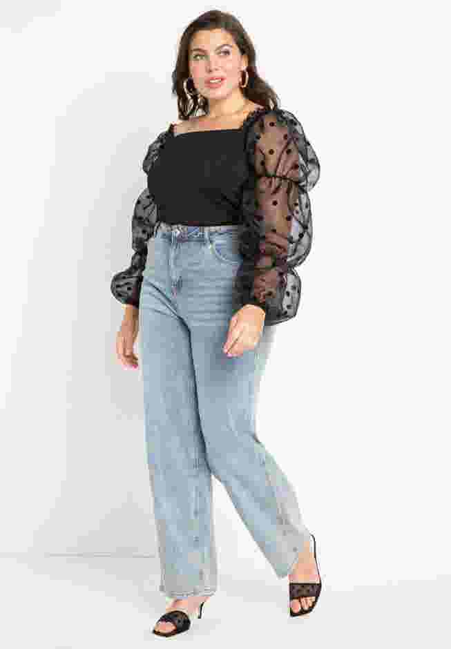 Flocked Organza Sleeve Top image number 3