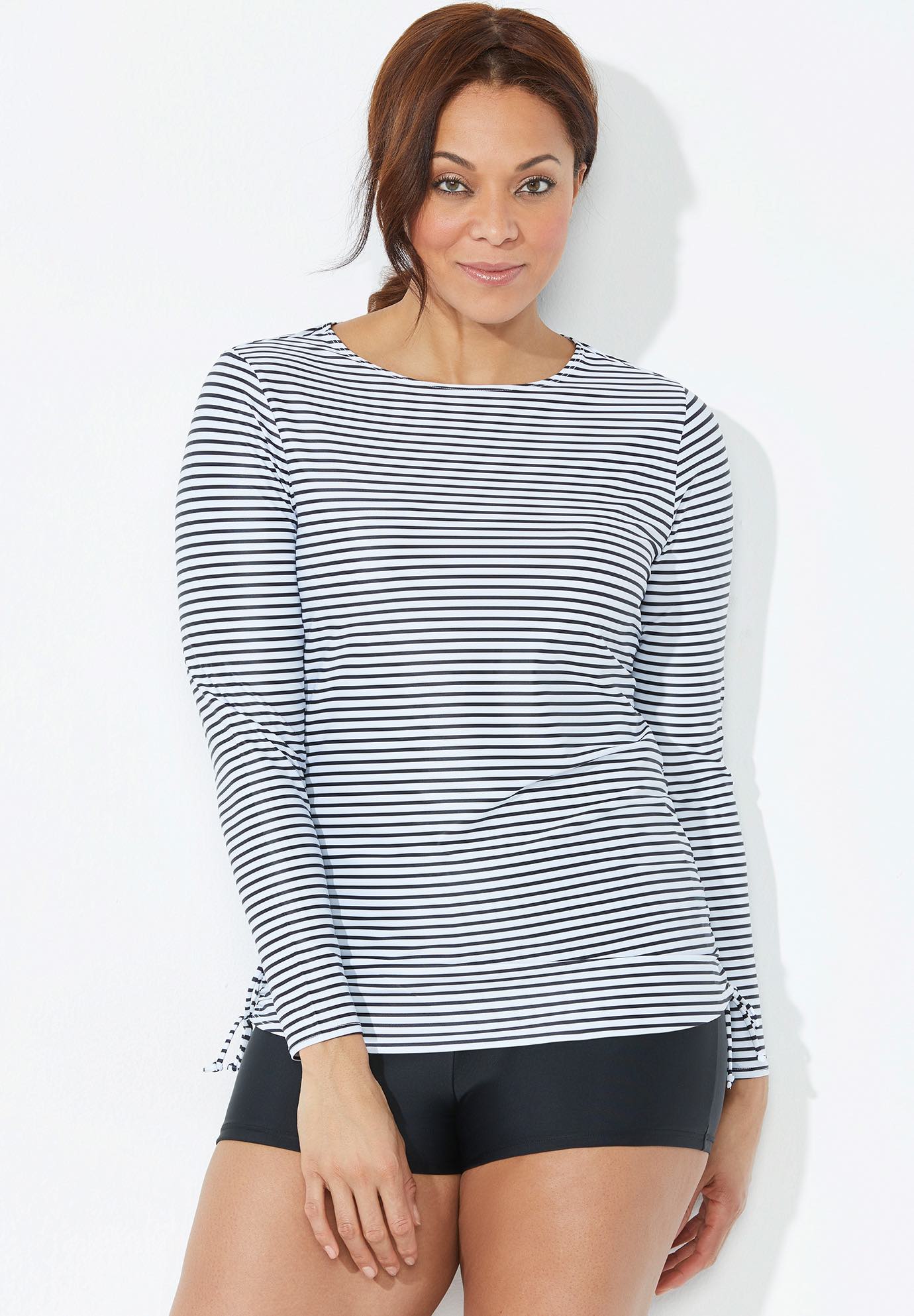 Chlorine Resistant Side-Tie Long Sleeve Swim Shirt Rash Guard image number 1