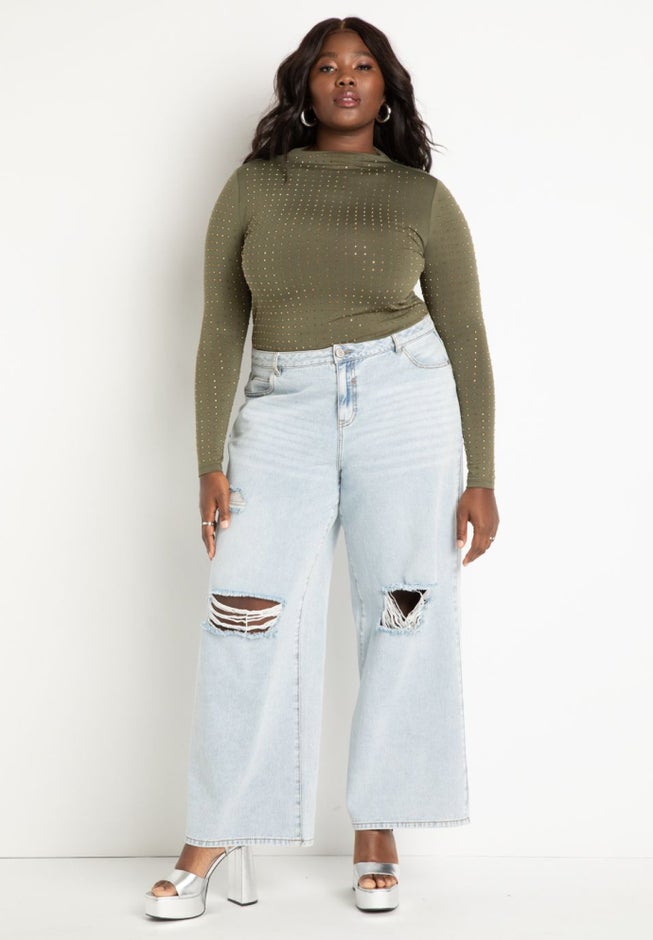 Rhinestone Funnel Neck Top image number 2