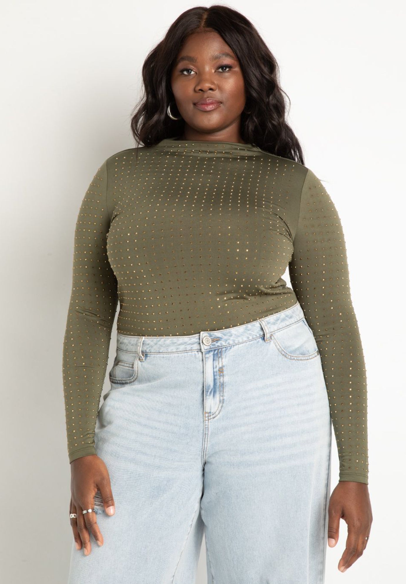 Rhinestone Funnel Neck Top image number 0