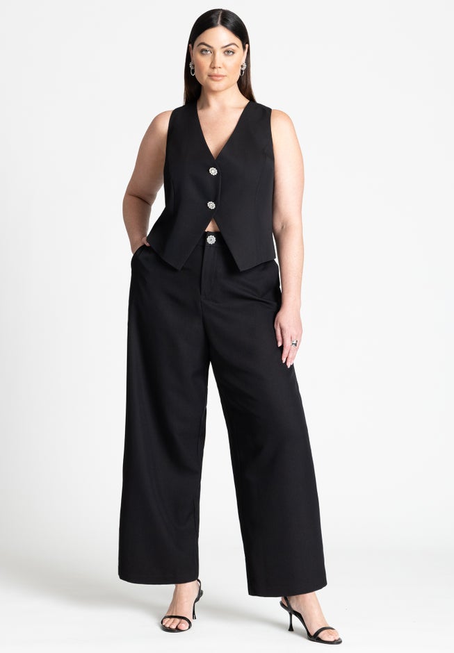 Crystal Button Straight Leg Pant image number null