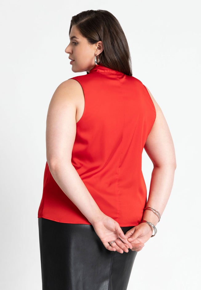 Sleeveless Satin Bow Blouse image number null