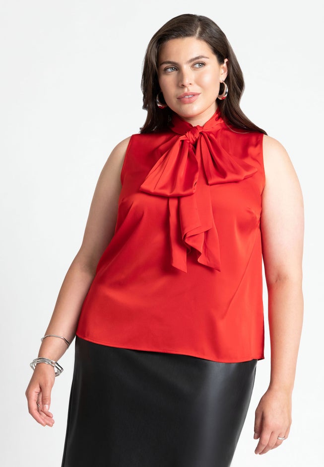 Sleeveless Satin Bow Blouse image number null
