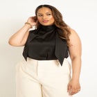 Scarf Neck Sleeveless Satin Top image number null