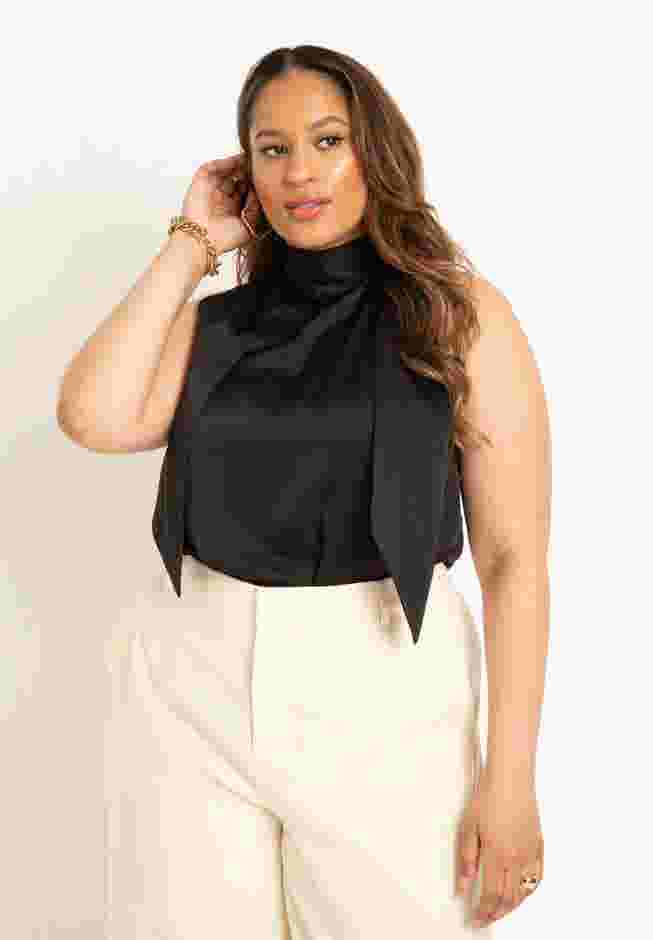 Scarf Neck Sleeveless Satin Top image number 0
