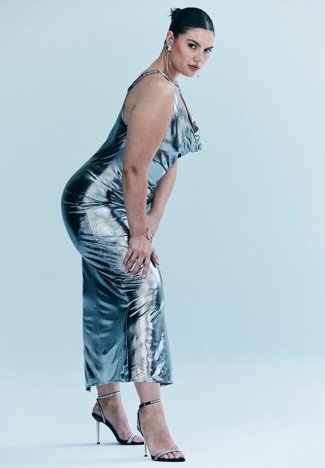 Metallic Cowl Dress image number null
