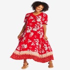 Printed Short-Sleeve Crinkle Maxi Dress image number null