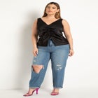 Shirred Front Satin Tank image number null