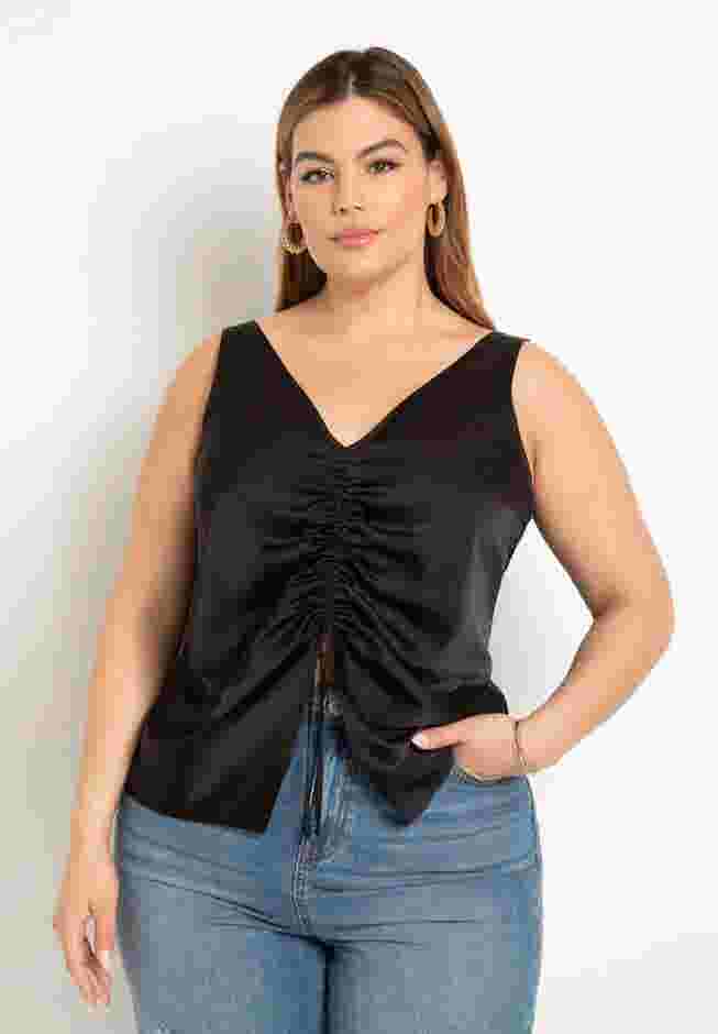 Shirred Front Satin Tank image number 0
