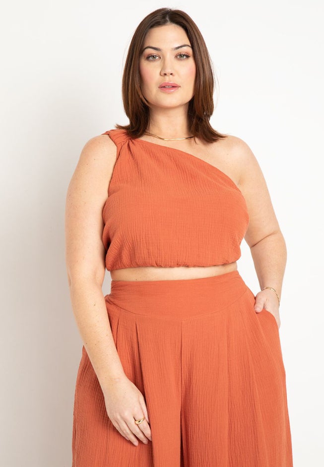 Knotted One Shoulder Crop Top image number null