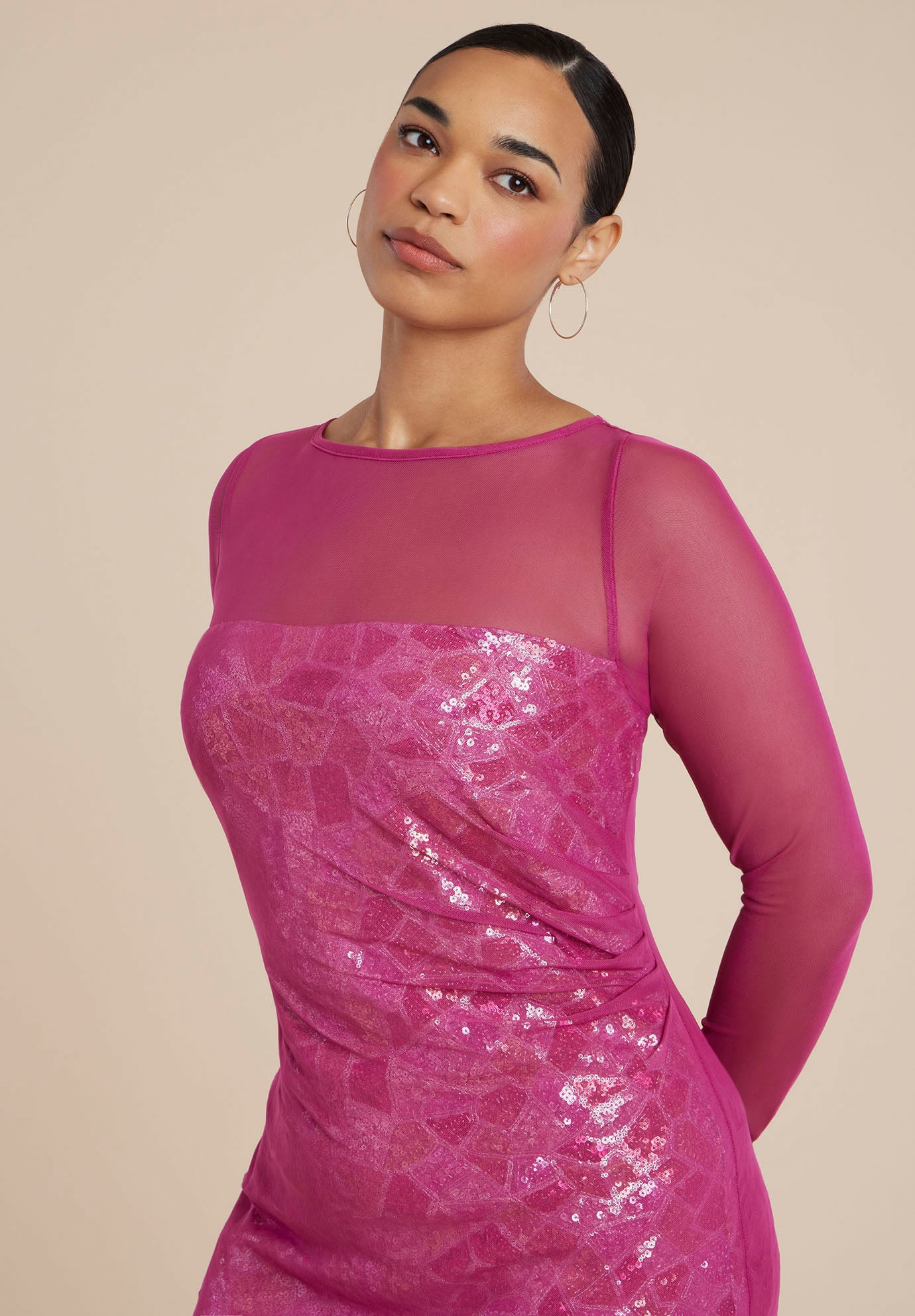 Sequin Dress With Sheer Layer image number 3