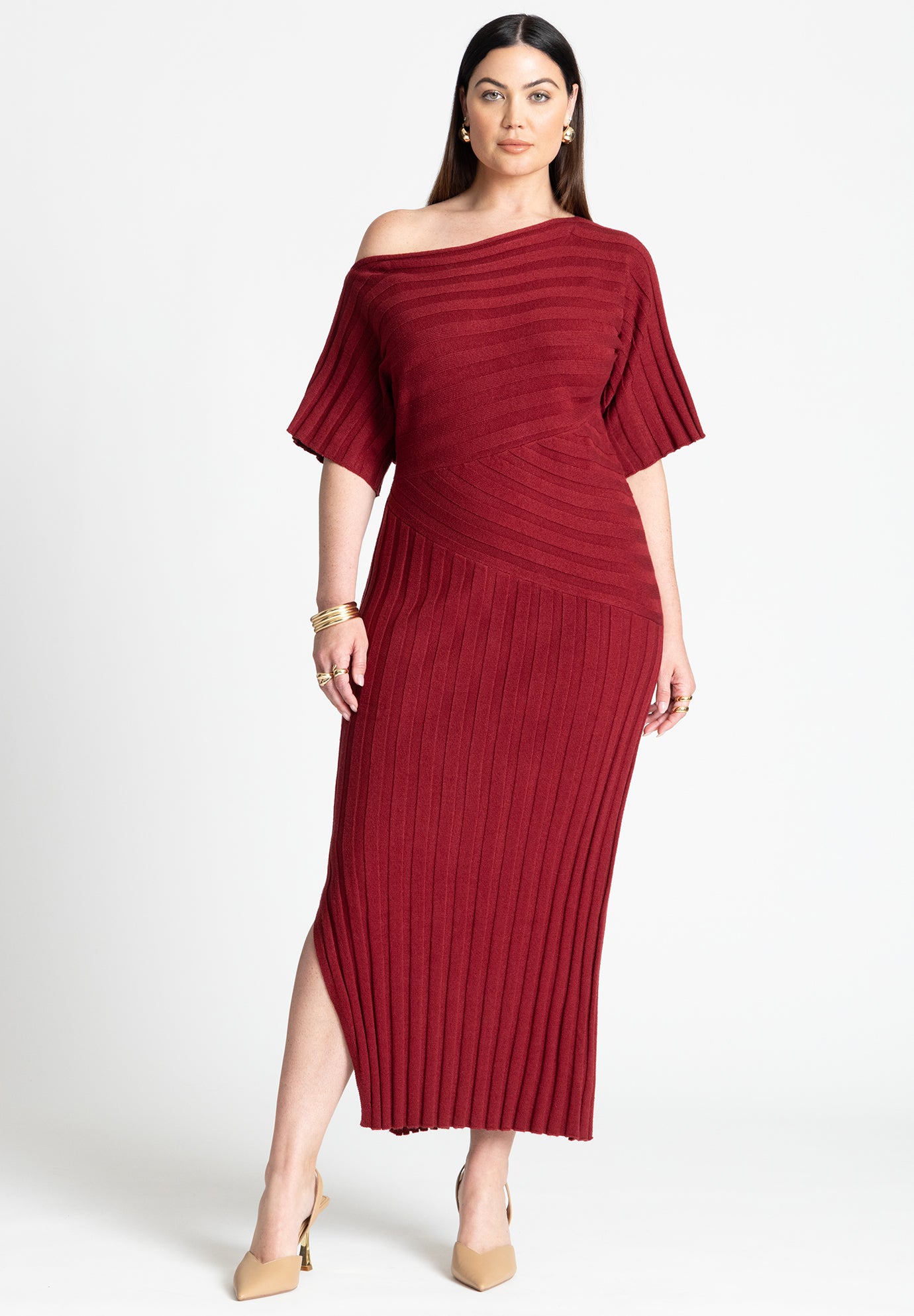 Mixed Directional Rib Midi Dress image number 1