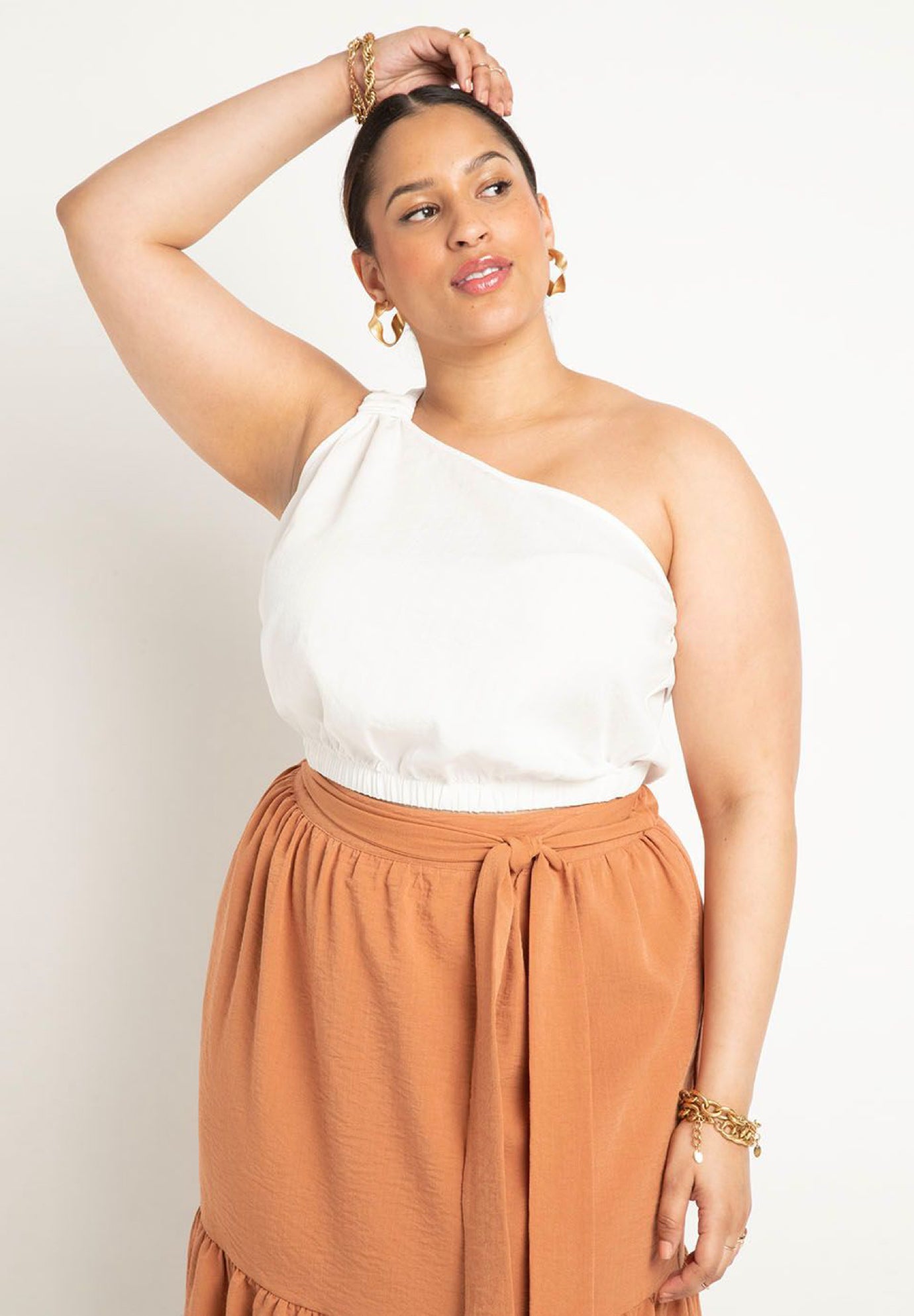 Knotted One Shoulder Crop Top image number 0