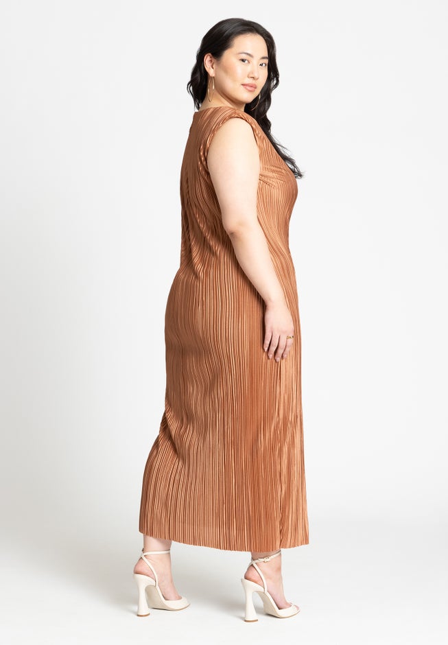 Plisse Short Sleeve Midi Dress image number null