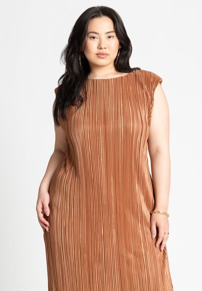 Plisse Short Sleeve Midi Dress image number null