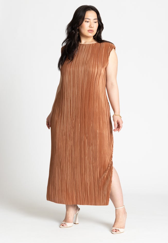 Plisse Short Sleeve Midi Dress image number null