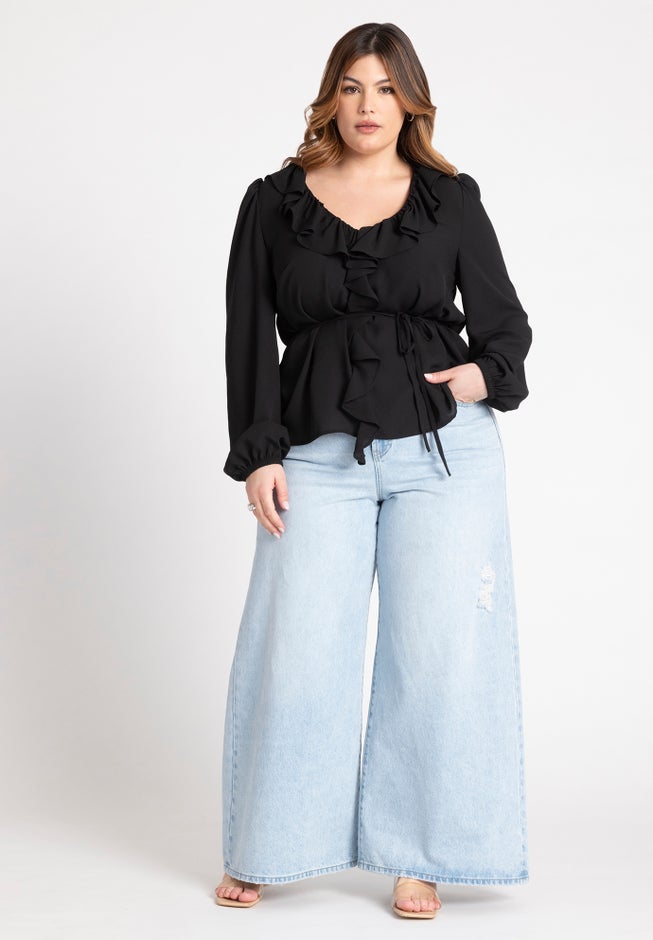 Ruffle Detail V Neck Blouse image number null