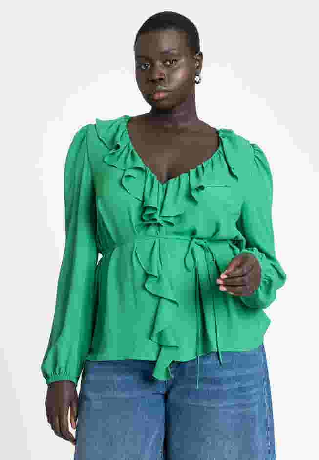 Ruffle Detail V Neck Blouse image number 1