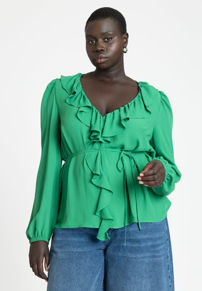 Ruffle Detail V Neck Blouse image number 1