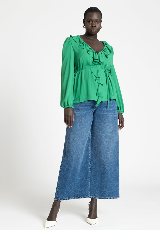 Ruffle Detail V Neck Blouse image number 3