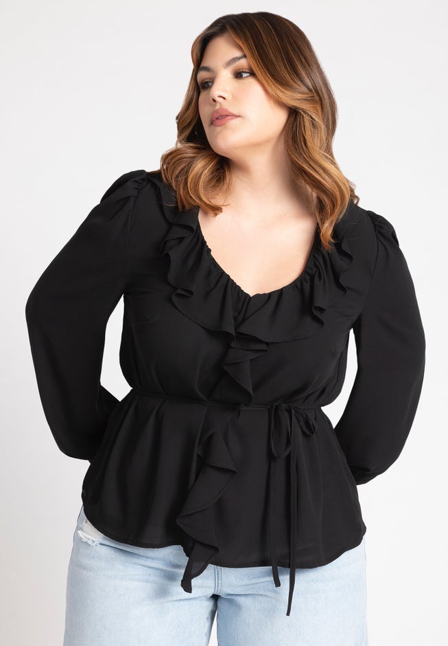 Ruffle Detail V Neck Blouse image number null