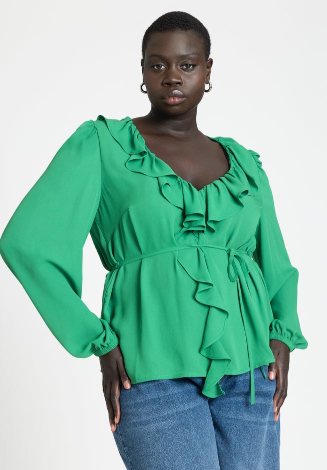 Ruffle Detail V Neck Blouse image number 0