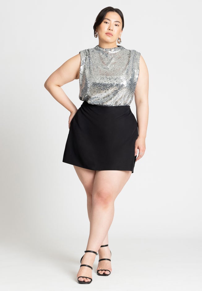 Shoulder Shirred Mockneck Top image number null