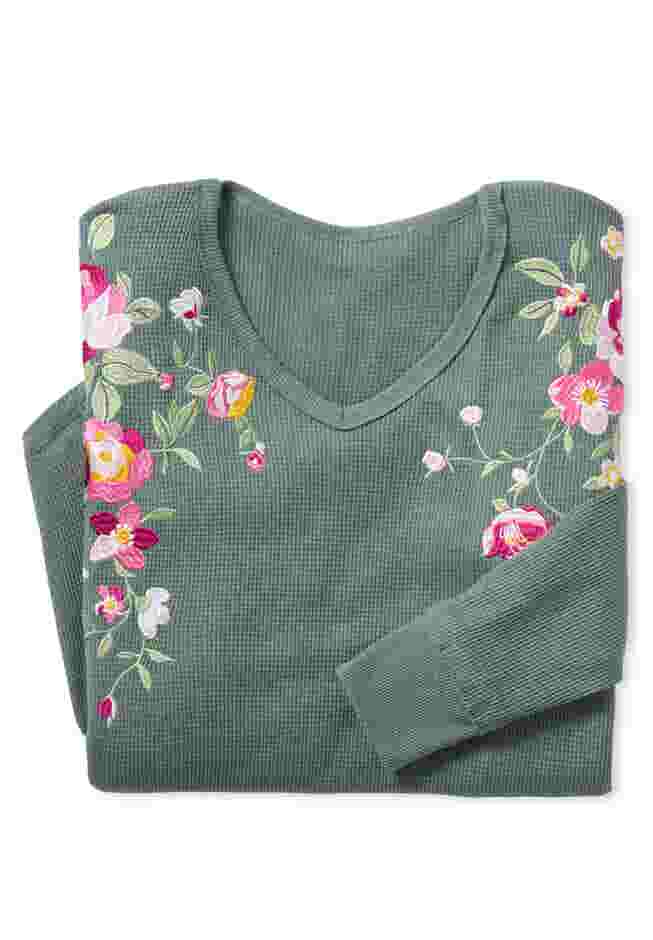 Waffle Thermal V-Neck Tee image number 1