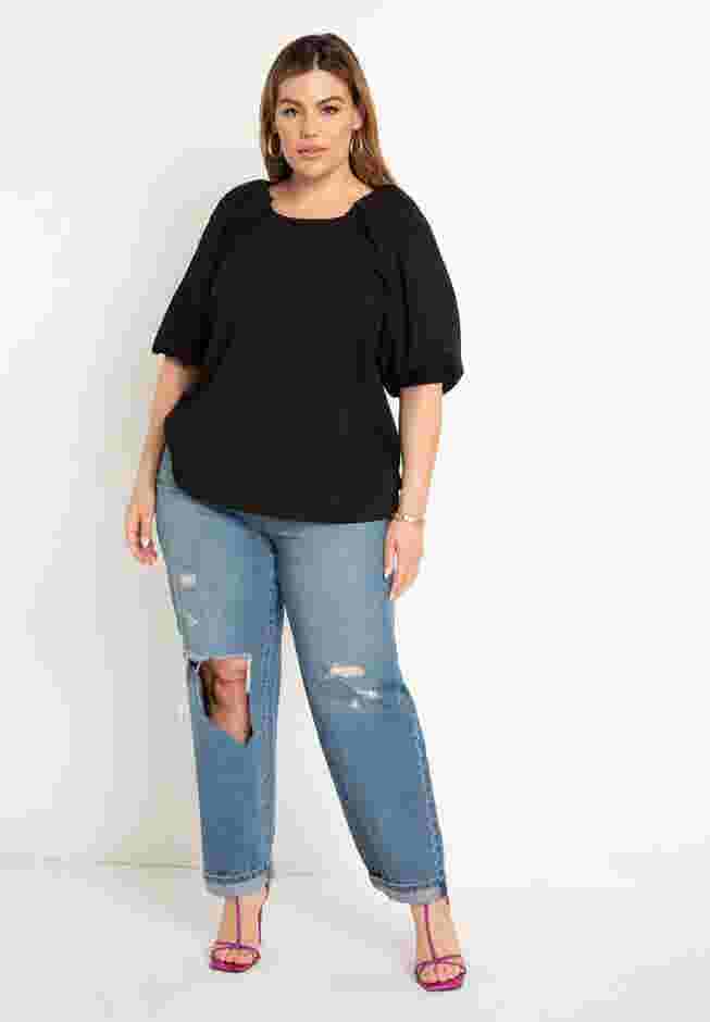 Puff Sleeve Textured Rayon Top image number 3