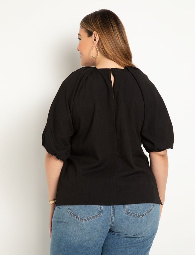 Puff Sleeve Textured Rayon Top image number null
