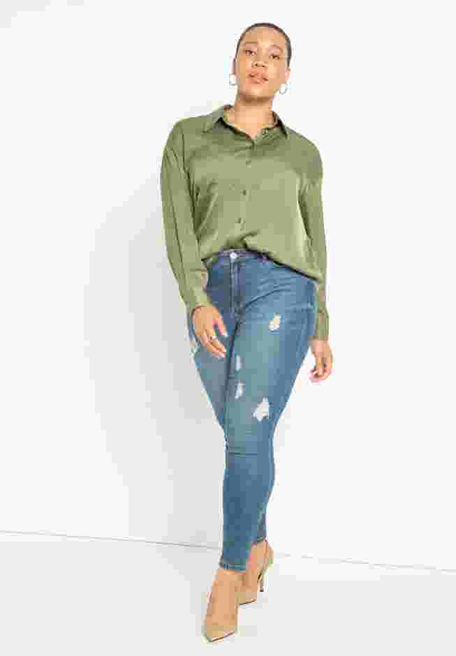 Long Sleeve Satin Button Down image number 2