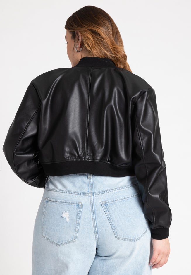 Faux Leather Bomber Jacket image number null