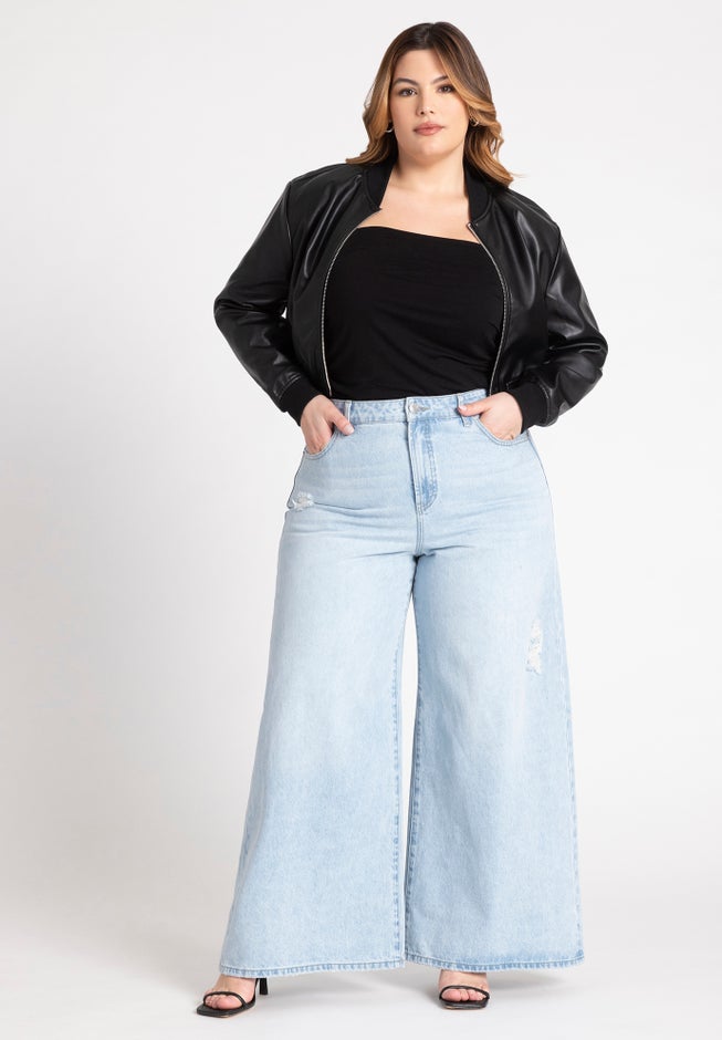 Faux Leather Bomber Jacket image number null
