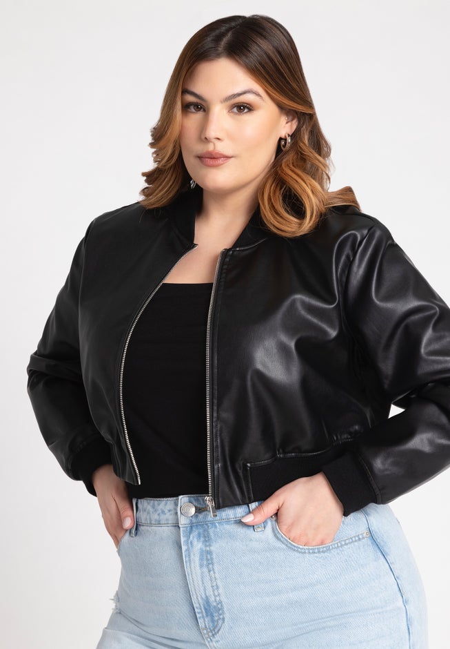 Faux Leather Bomber Jacket image number null
