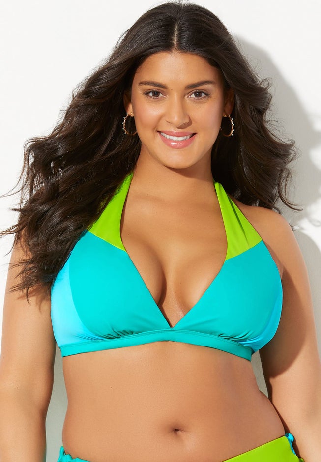 Romancer Colorblock Halter Triangle Bikini Top image number null