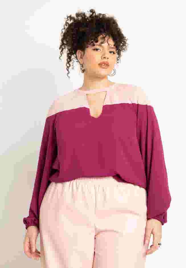 Colorblocked V Neck Top image number 0