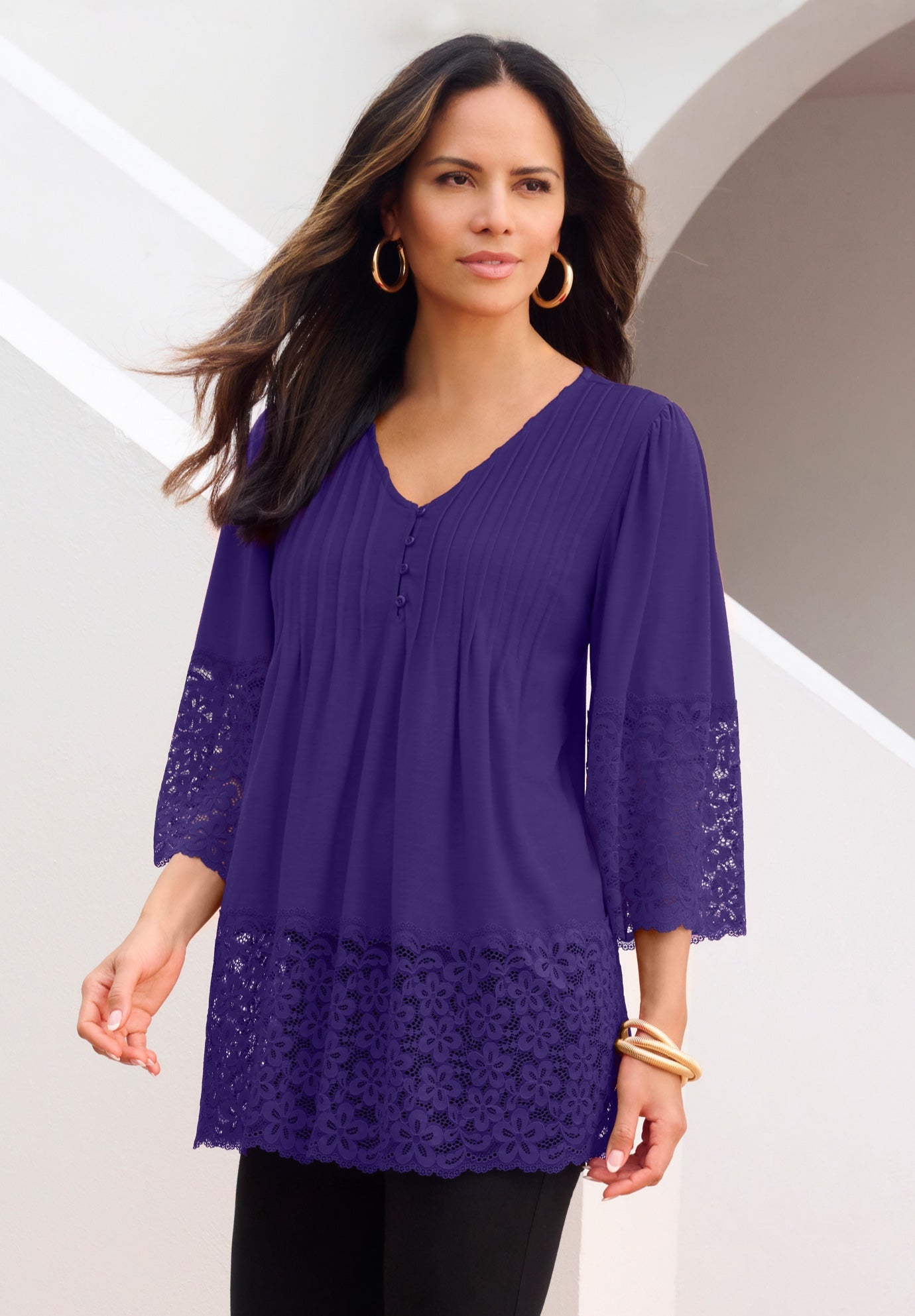 Lace-Hem Pintuck Tunic image number 0