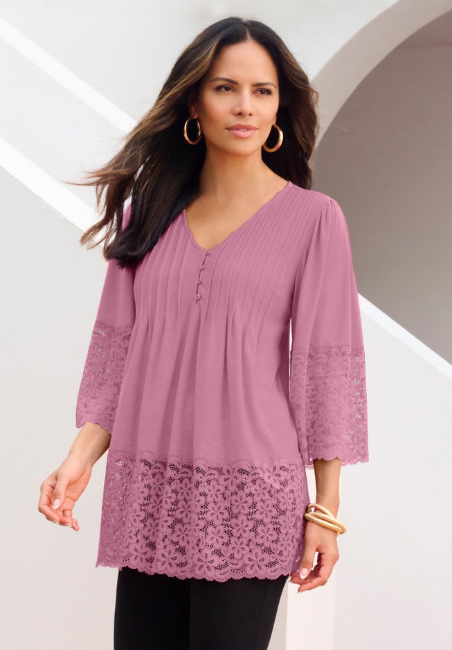 Lace-Hem Pintuck Tunic image number 0
