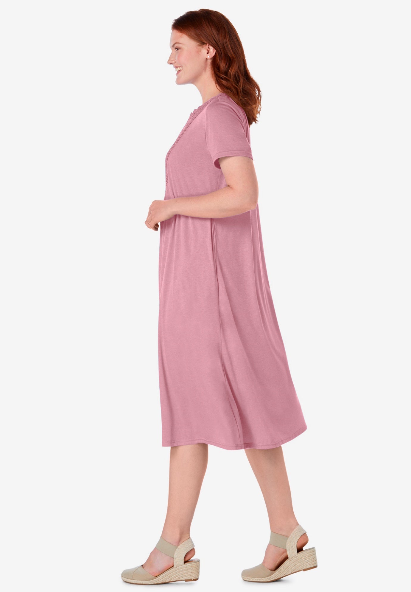 Embroidered Lace Bib Knit Dress image number 2