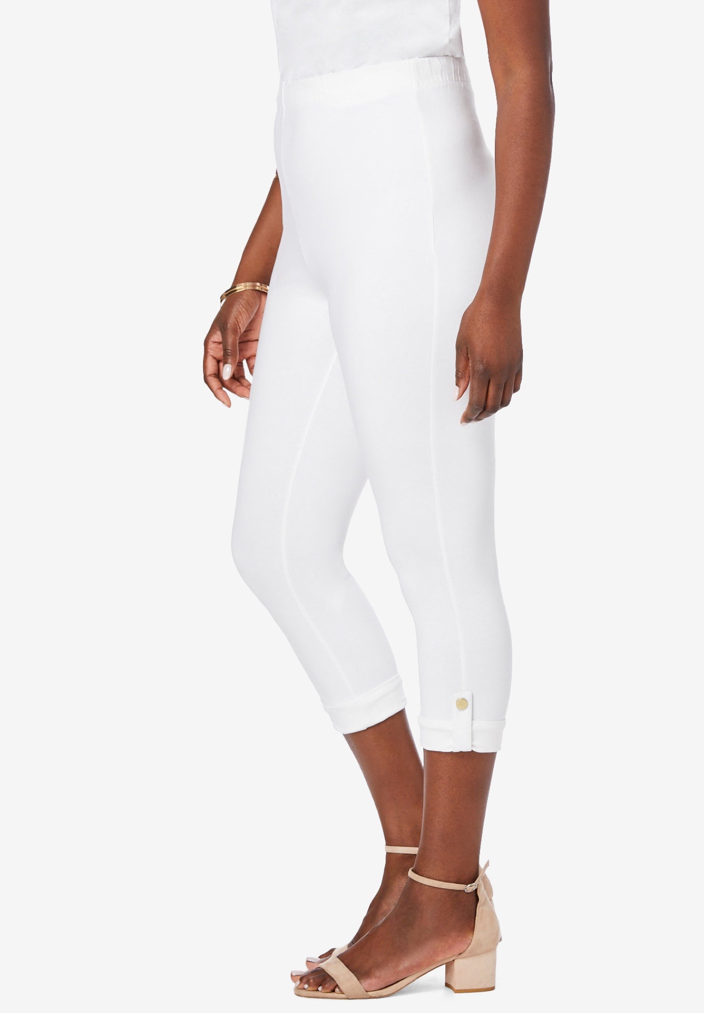 Stretch Cotton Cuff-Button Capri Legging image number 2