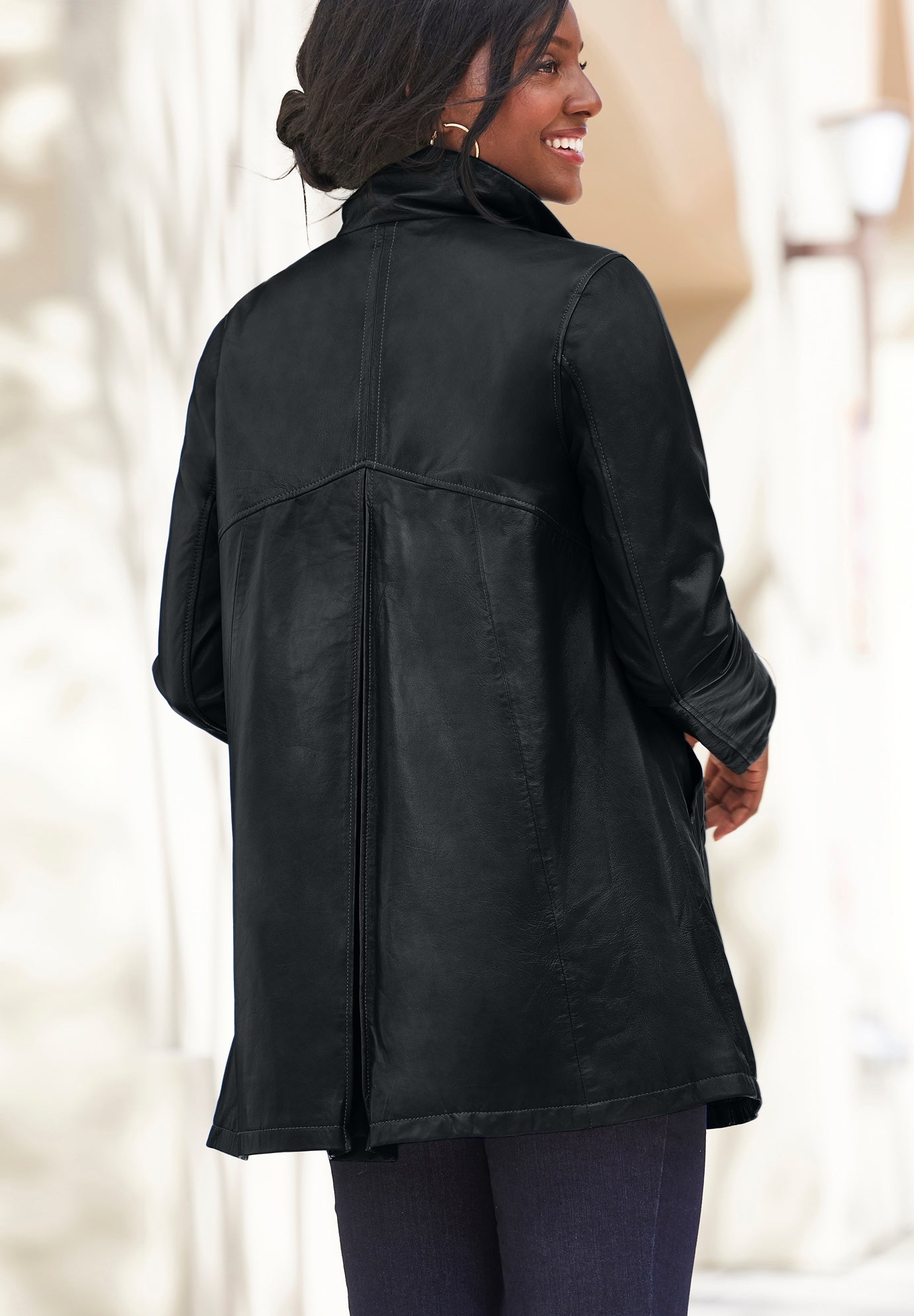 A-Line Zip Front Leather Jacket image number 2