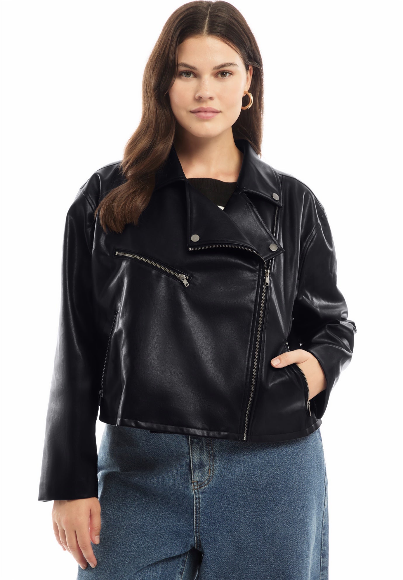 Cropped Faux Leather Moto Jacket image number 2