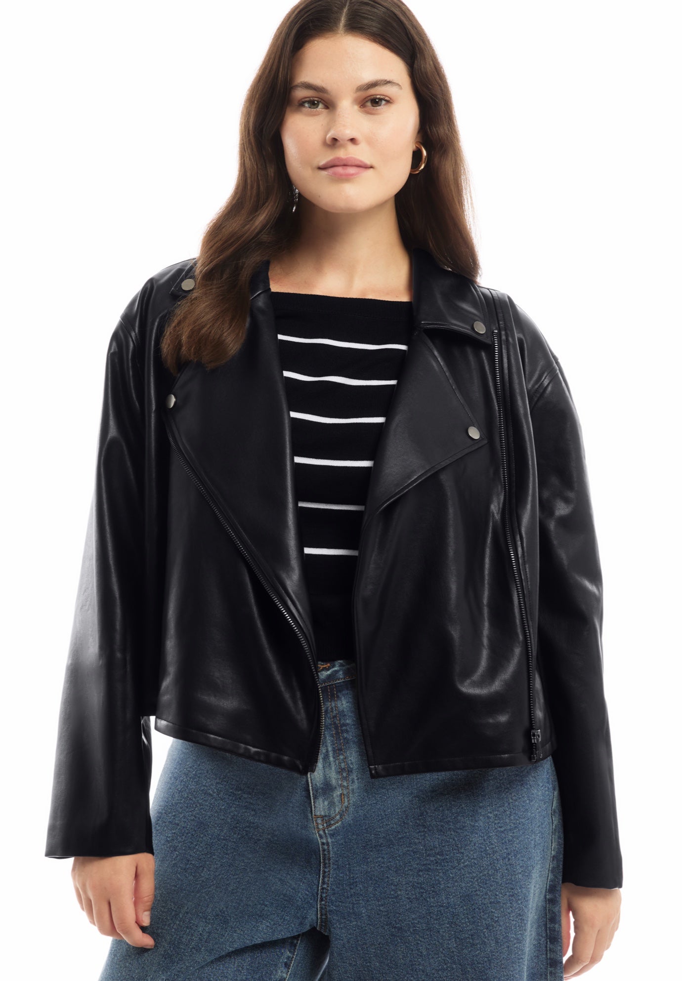 Cropped Faux Leather Moto Jacket image number 3
