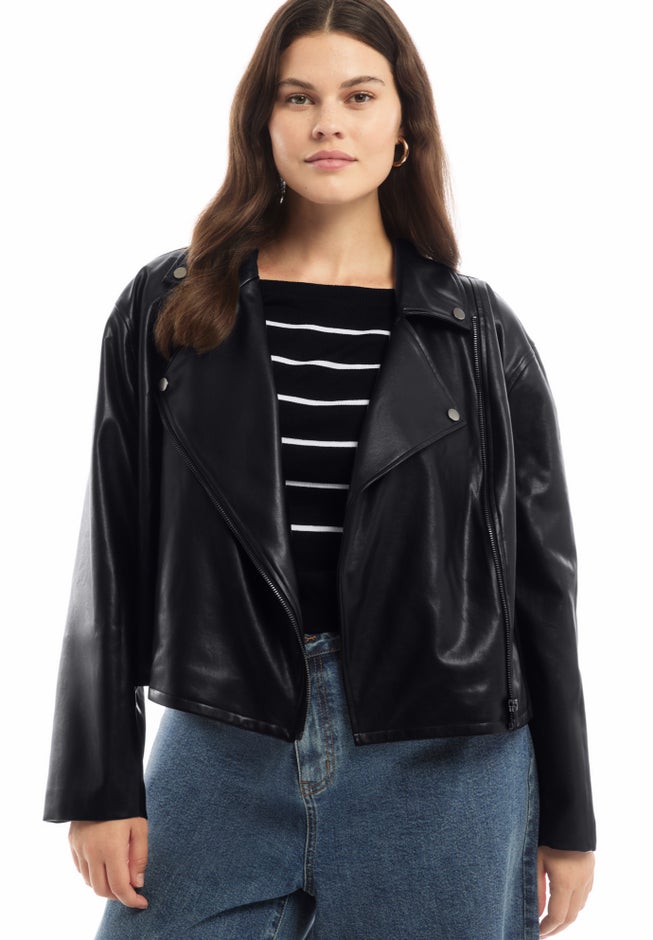 Cropped Faux Leather Moto Jacket image number 3