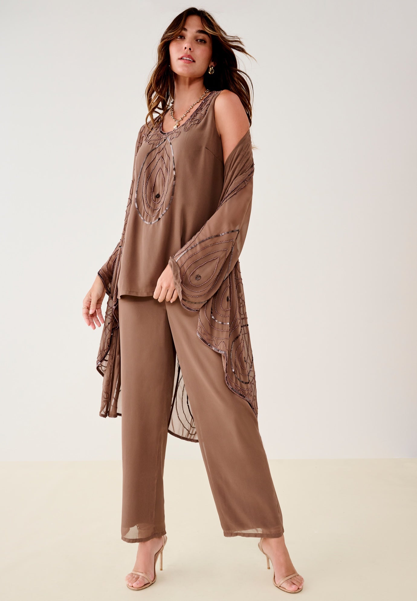 Plus Size Beaded Georgette Scoop Neck 3-Piece Pant Set image number 3